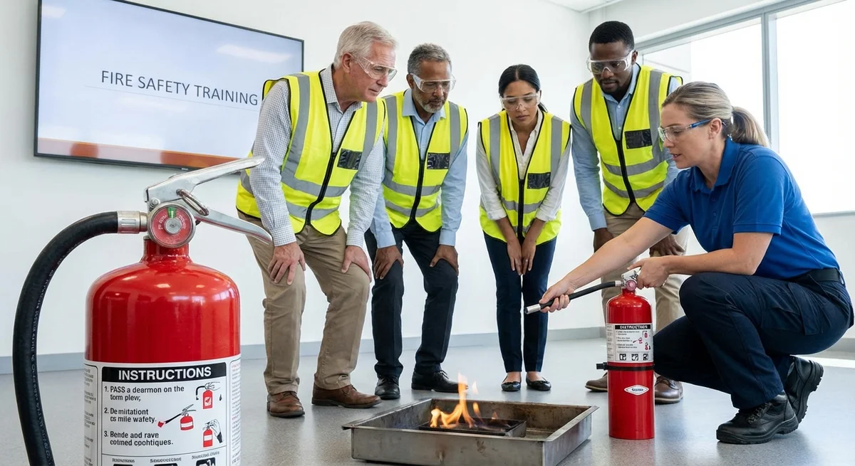 Fire extinguisher training session with hands-on practice in an Australian workplace