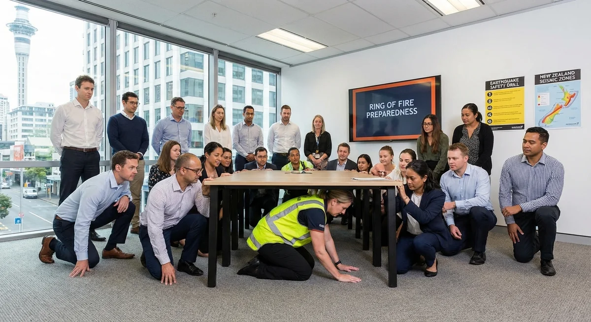 Tsunami and earthquake training session in a New Zealand workplace